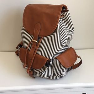 Slouchy Striped Vegan Leather Backpack